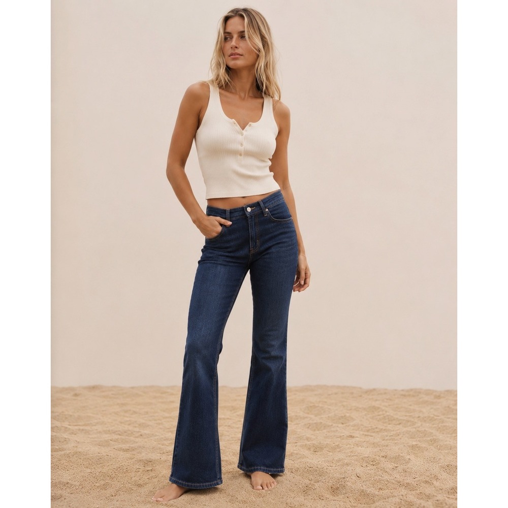Tractr High Rise Bootcut Jeans Women's Size 28 Dark Wash Stretch Denim Flare $92